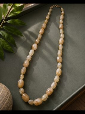 Handcrafted Golden Beige Agate Bead Necklace - Women Jewelry
